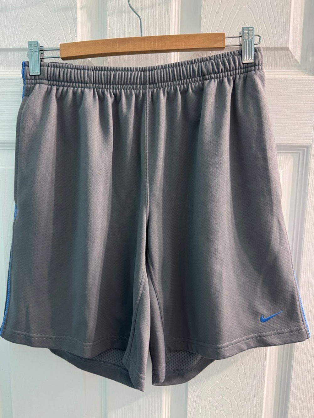 NikeFit Men’s Gray Athletic Shorts with Blue Trim